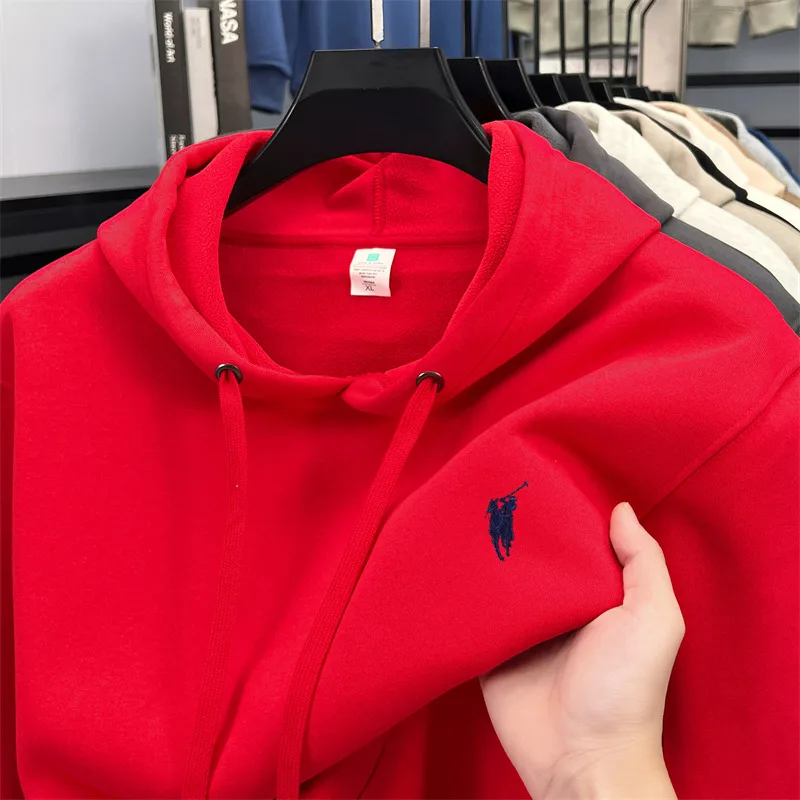 Sweatshirt Men's Hooded 2025 Autumn and Winter Plus Plush Thick Loose Warm Clothing Horse Logo Fashionable Casual Men's Clothing