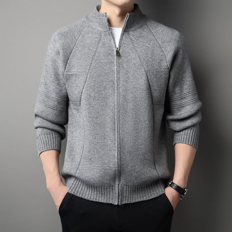 New Autumn and Winter Knitted Cardigan Men's Stand Up Collar Fashionable Casual Zipper Jacket Sweater Jacket Men's Fashion Trend