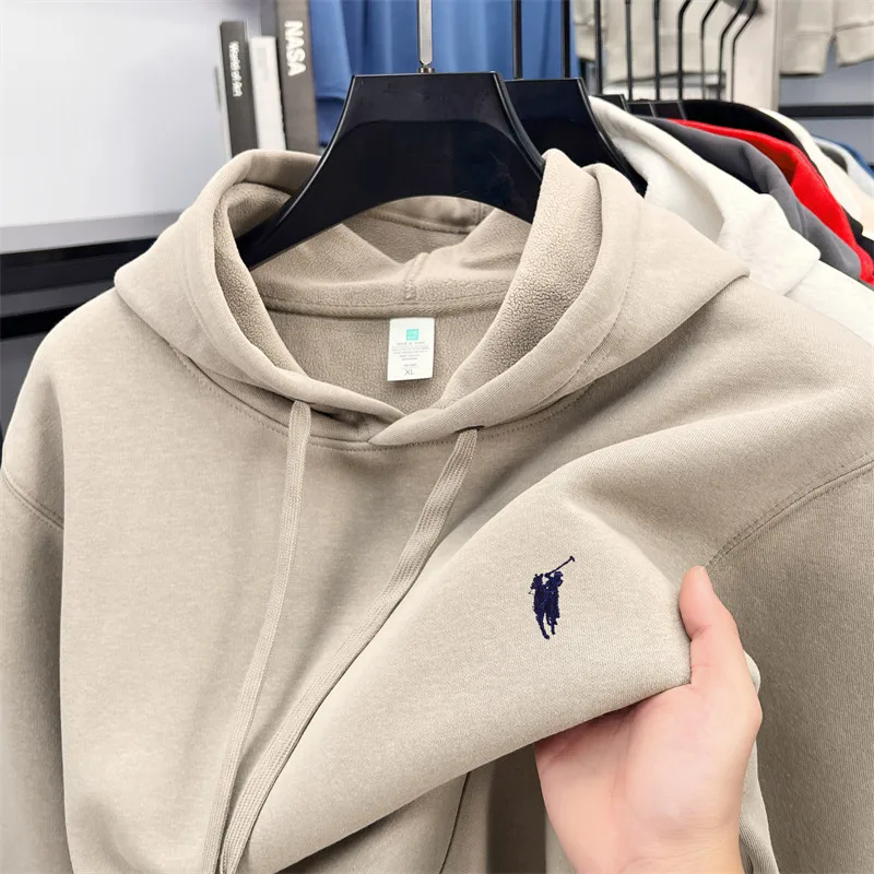 Sweatshirt Men's Hooded 2025 Autumn and Winter Plus Plush Thick Loose Warm Clothing Horse Logo Fashionable Casual Men's Clothing - Image 2