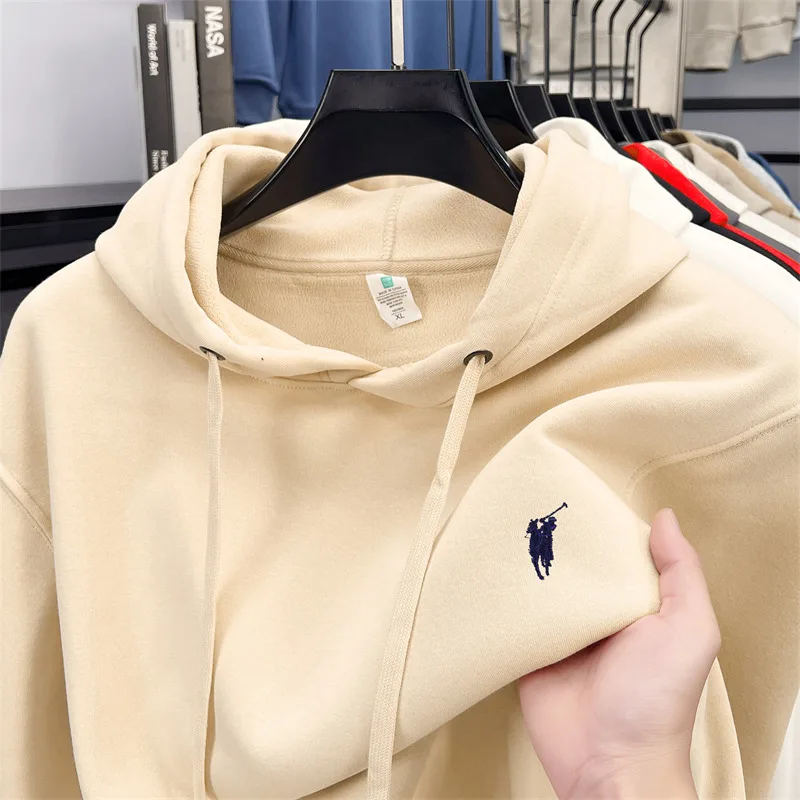 Sweatshirt Men's Hooded 2025 Autumn and Winter Plus Plush Thick Loose Warm Clothing Horse Logo Fashionable Casual Men's Clothing - Image 5