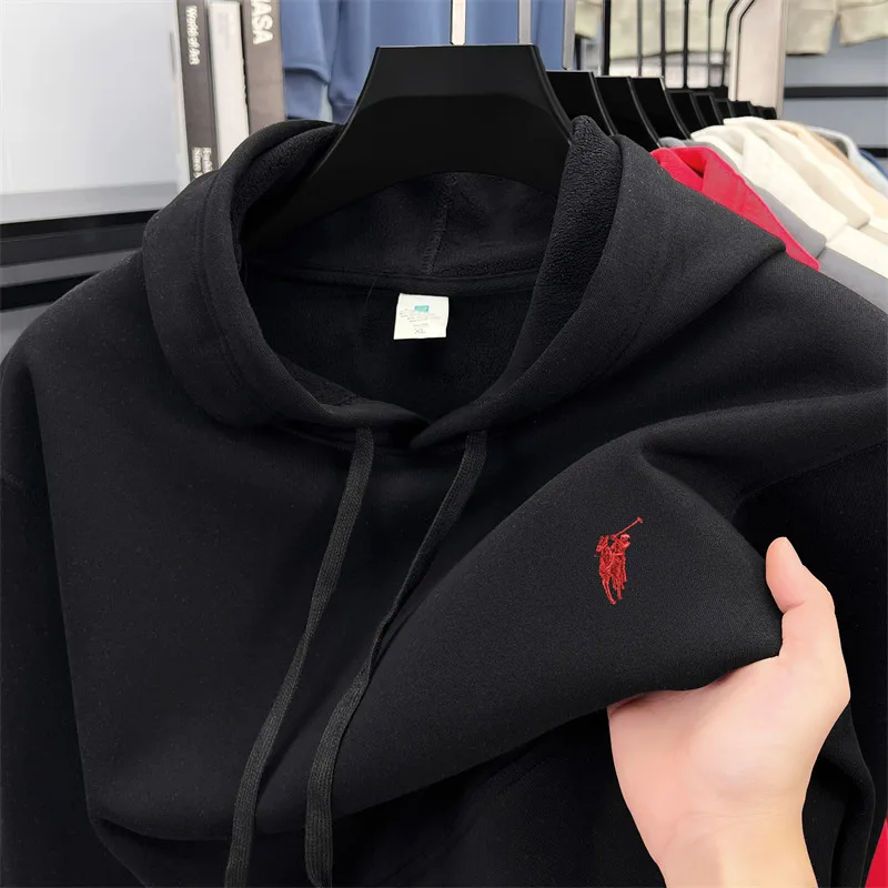 Sweatshirt Men's Hooded 2025 Autumn and Winter Plus Plush Thick Loose Warm Clothing Horse Logo Fashionable Casual Men's Clothing - Image 3